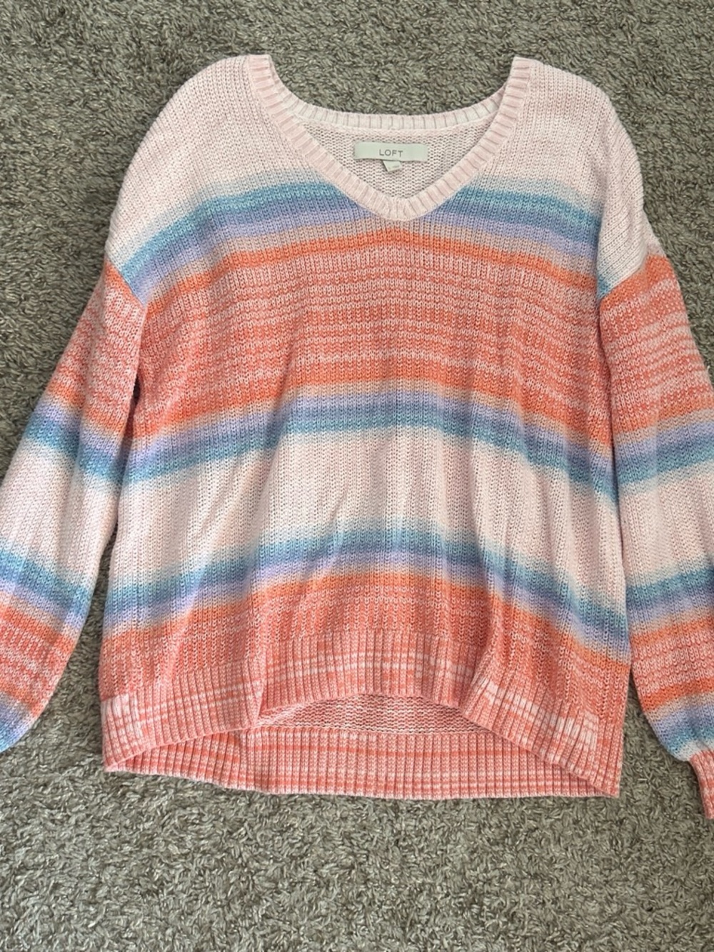 LOFT Pink, Coral & Blue Striped V-Neck Sweater